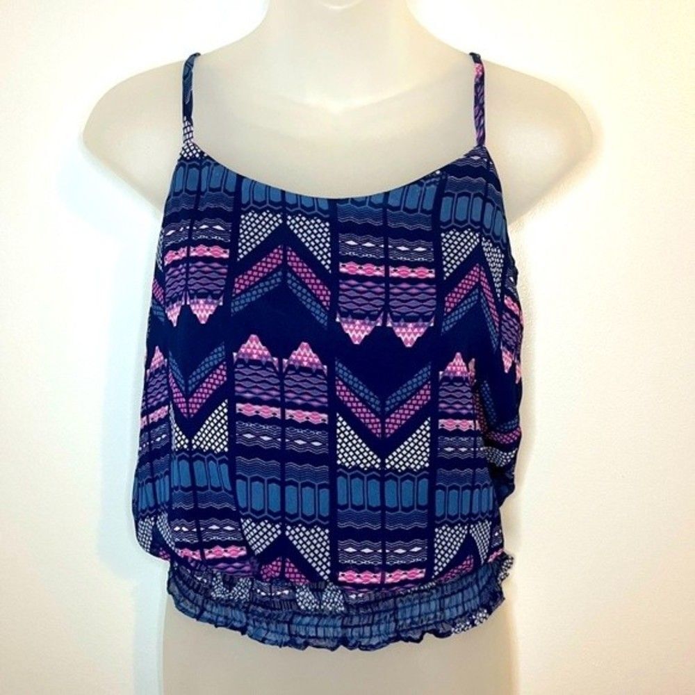 Love Fire Blue Geo Print Tank Size XS